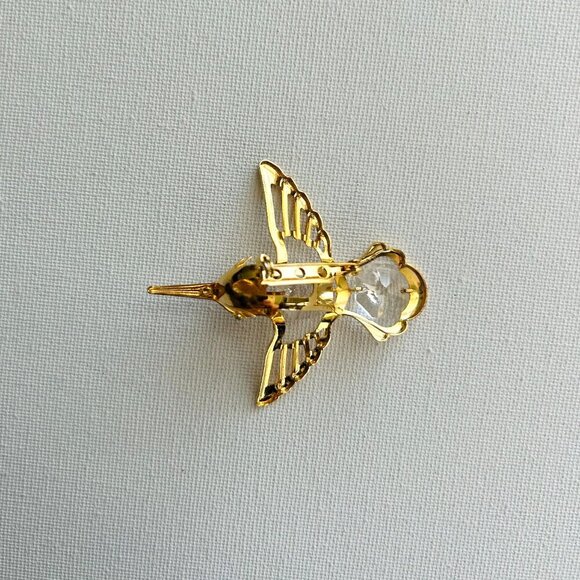 Vintage Gold Crystal Hummingbird Brooch Pin - Picture 5 of 6